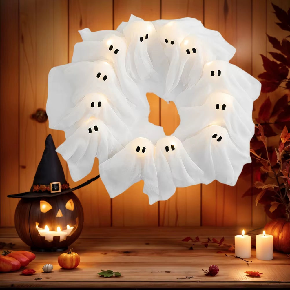 Get Spooked with Our Glowing Ghost Wreath: The Ultimate Halloween Door Decor for Frightening Fun!