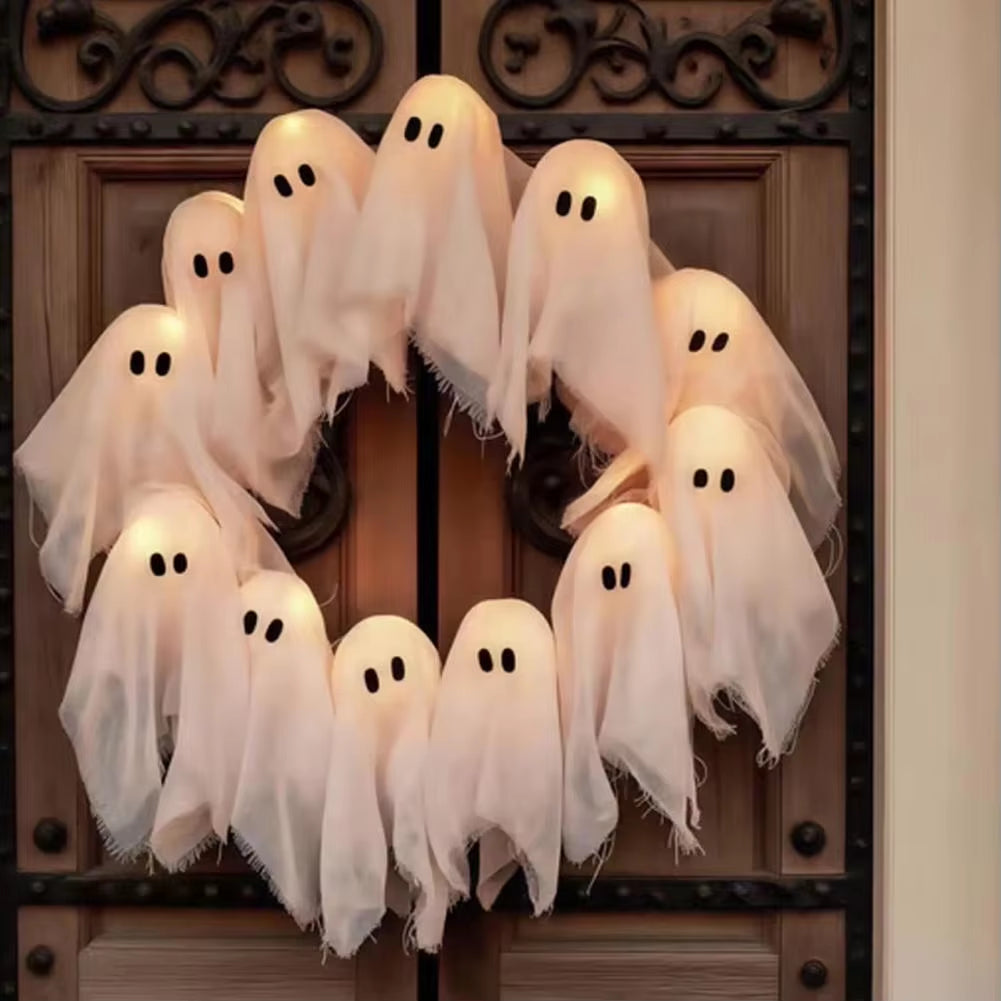 Get Spooked with Our Glowing Ghost Wreath: The Ultimate Halloween Door Decor for Frightening Fun!