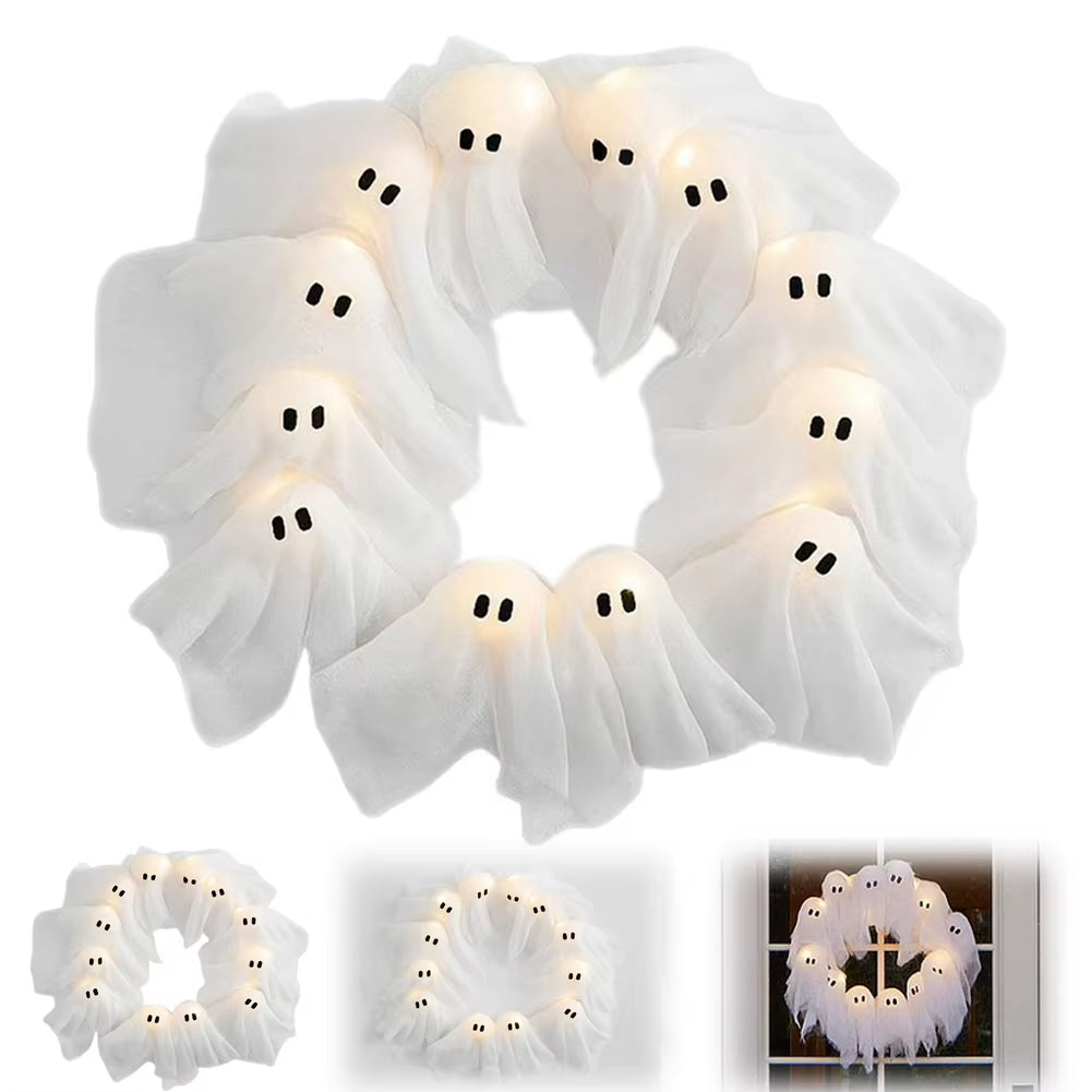 Get Spooked with Our Glowing Ghost Wreath: The Ultimate Halloween Door Decor for Frightening Fun!