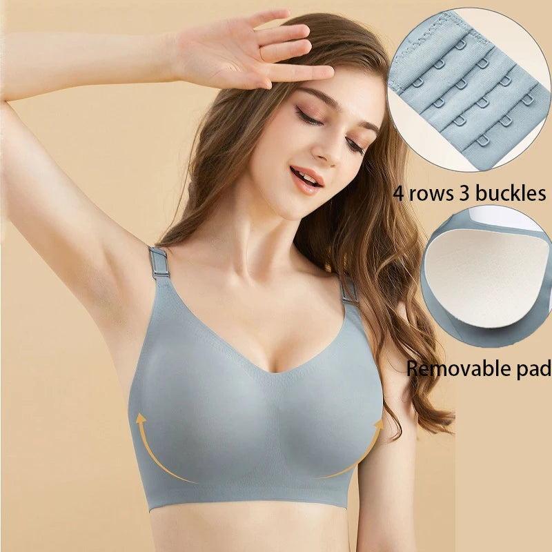Experience Comfort and Elegance with Our Women's Seamless Deep V Wireless Bra - Perfect for Everyday Wear!