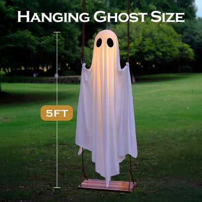 Get Spooked with Our 5FT Ghost Swing: The Ultimate Halloween Party Buddy with Remote-Controlled Lights!