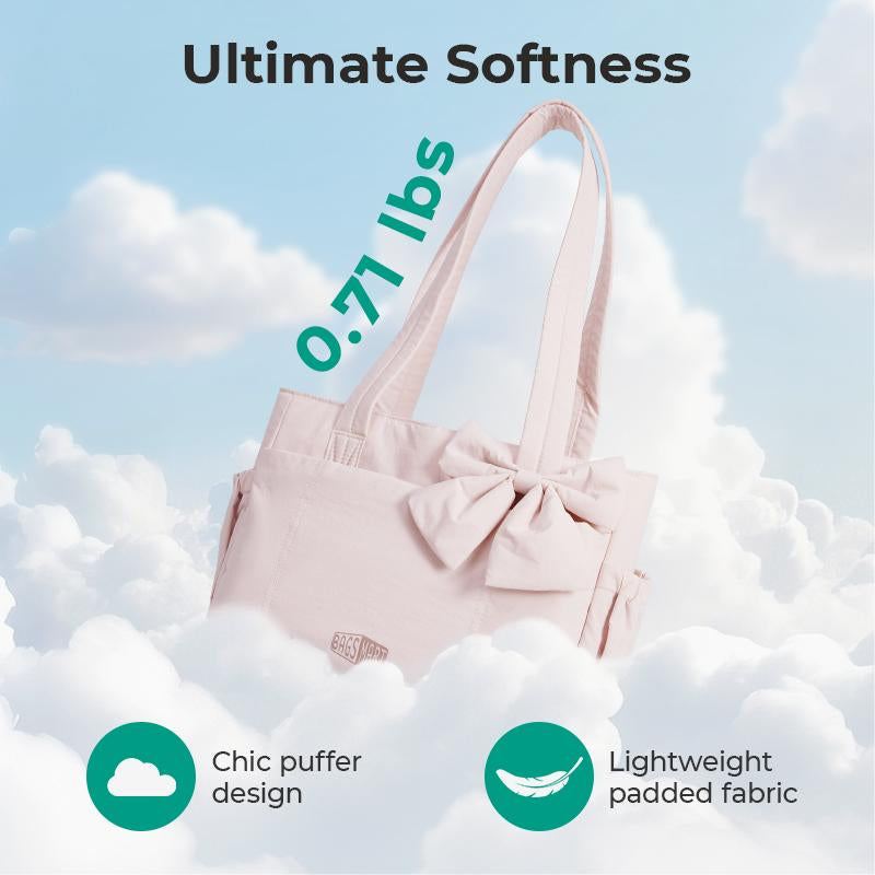 【NEW IN】BAGSMART Crush Bow Compact Tote Bag for Women-13"Laptop Friendly Lightweight Puffy Handbag with Cute Bow & Multiple Compartments for Travel Work Beach Gym Tiktokshopfalldealsforyou