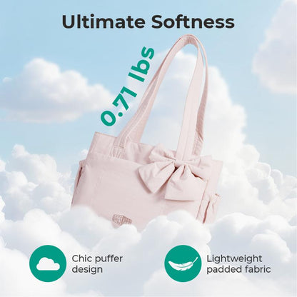 【NEW IN】BAGSMART Crush Bow Compact Tote Bag for Women-13"Laptop Friendly Lightweight Puffy Handbag with Cute Bow & Multiple Compartments for Travel Work Beach Gym Tiktokshopfalldealsforyou