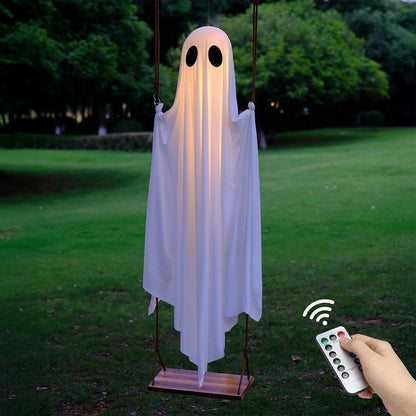 Get Spooked with Our 5FT Ghost Swing: The Ultimate Halloween Party Buddy with Remote-Controlled Lights!