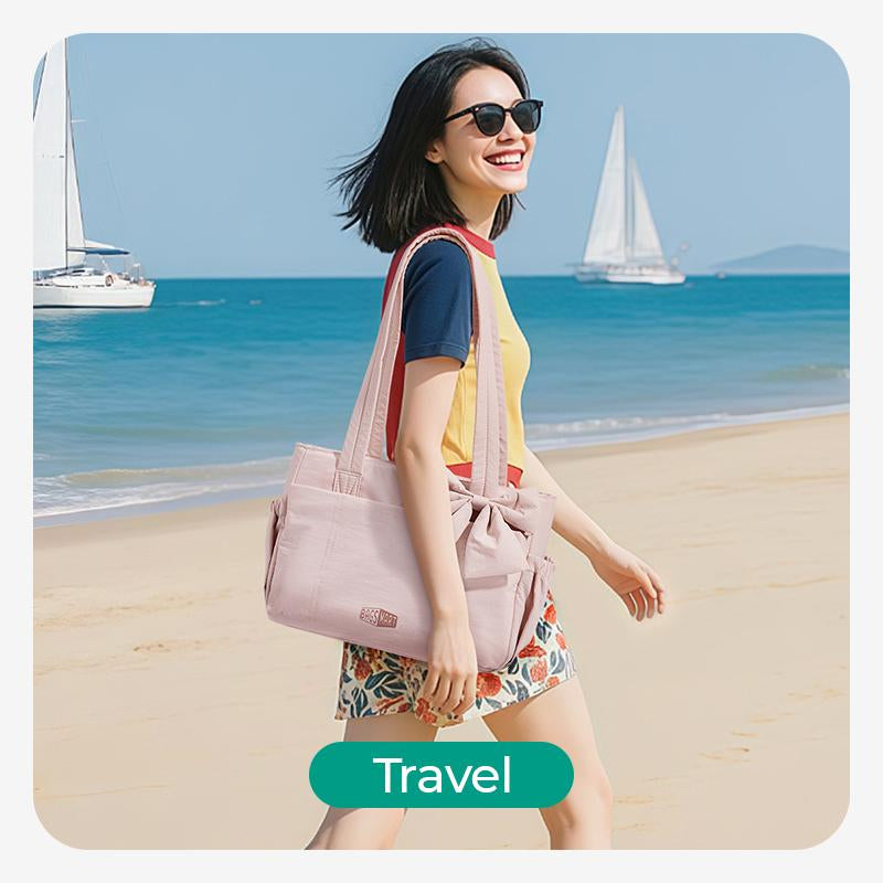 【NEW IN】BAGSMART Crush Bow Compact Tote Bag for Women-13"Laptop Friendly Lightweight Puffy Handbag with Cute Bow & Multiple Compartments for Travel Work Beach Gym Tiktokshopfalldealsforyou