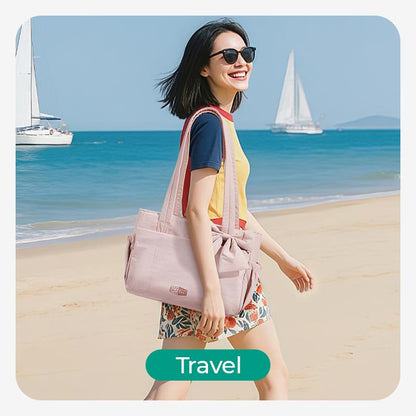 【NEW IN】BAGSMART Crush Bow Compact Tote Bag for Women-13"Laptop Friendly Lightweight Puffy Handbag with Cute Bow & Multiple Compartments for Travel Work Beach Gym Tiktokshopfalldealsforyou