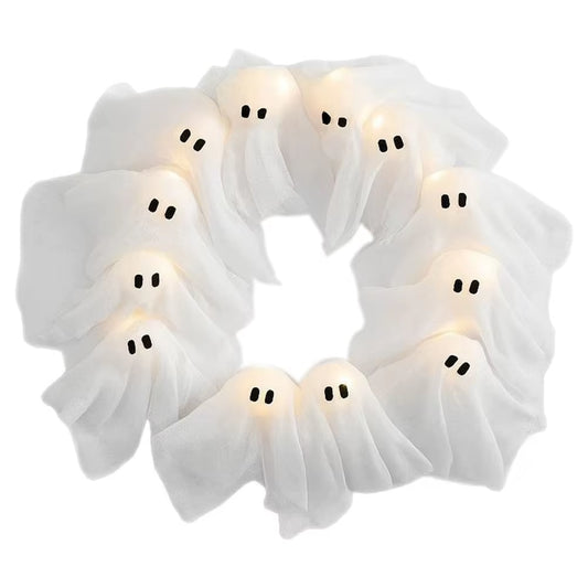 Get Spooked with Our Glowing Ghost Wreath: The Ultimate Halloween Door Decor for Frightening Fun!