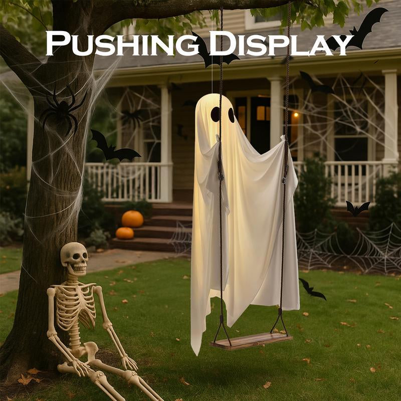 Get Spooked with Our 5FT Ghost Swing: The Ultimate Halloween Party Buddy with Remote-Controlled Lights!