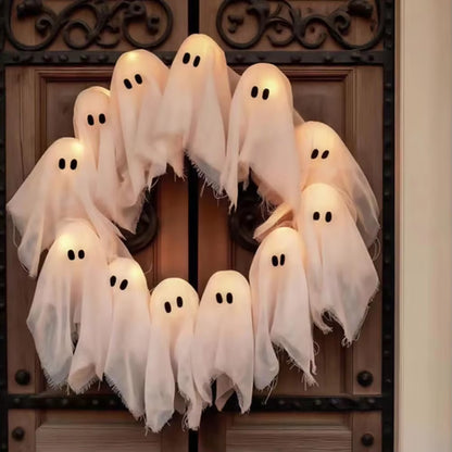 Get Spooked with Our Glowing Ghost Wreath: The Ultimate Halloween Door Decor for Frightening Fun!