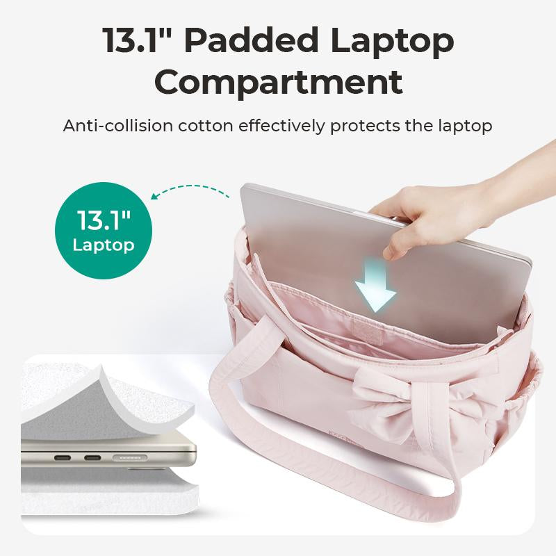 【NEW IN】BAGSMART Crush Bow Compact Tote Bag for Women-13"Laptop Friendly Lightweight Puffy Handbag with Cute Bow & Multiple Compartments for Travel Work Beach Gym Tiktokshopfalldealsforyou