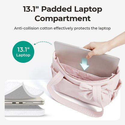 【NEW IN】BAGSMART Crush Bow Compact Tote Bag for Women-13"Laptop Friendly Lightweight Puffy Handbag with Cute Bow & Multiple Compartments for Travel Work Beach Gym Tiktokshopfalldealsforyou