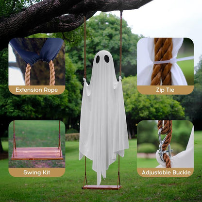 Get Spooked with Our 5FT Ghost Swing: The Ultimate Halloween Party Buddy with Remote-Controlled Lights!
